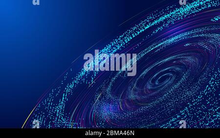Une Terre numérique éclatante, un tourbillon cosmique de flux de particules, un fond de technologie de réseau pour les big data. Banque D'Images