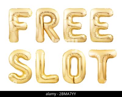 Mots de fente libres faits de ballons gonflables dorés isolés sur fond blanc Banque D'Images