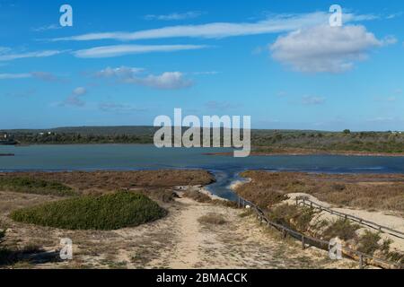 Belle vue sur Salina dei Monaci, le lac salé et le dépôt naturel de sel dans la région côtière de Manduria, regione de Puglia, Italie Banque D'Images