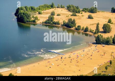 , plage de sable au lac Tendringersee à Voerde, 06.07.2017, vue aérienne, Allemagne, Rhénanie-du-Nord-Westphalie, Voerde (Niederrhein) Banque D'Images