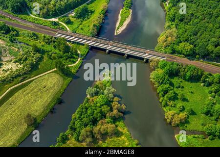 , embouchure de la rivière Lenne dans la Ruhr à Hagen, 01.06.2017, vue aérienne, Allemagne, Rhénanie-du-Nord-Westphalie, région de la Ruhr, Hagen Banque D'Images