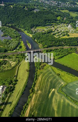 , embouchure de la rivière Lenne dans la Ruhr à Hagen, 01.06.2017, vue aérienne, Allemagne, Rhénanie-du-Nord-Westphalie, région de la Ruhr, Hagen Banque D'Images