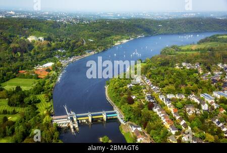 , Weir Baldeneysee Stauwehr à Essen, 06.05.2017, vue aérienne, Allemagne, Rhénanie-du-Nord-Westphalie, région de la Ruhr, Essen Banque D'Images