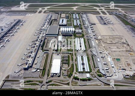 Vide aéroport de Munich à corona crise 2020, 07.05.2020, vue aérienne, Allemagne, Bavière, Muenchen Banque D'Images