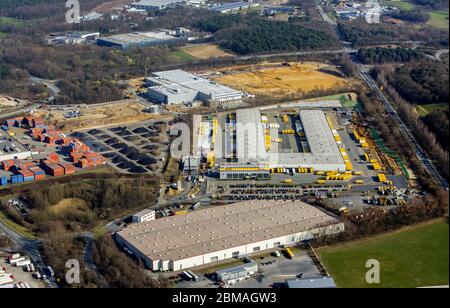 DHL Frachtzentrum Dorsten à Luensingskuhle dans le district de Feldmark, 16.03.2017, vue aérienne, Allemagne, Rhénanie-du-Nord-Westphalie, région de la Ruhr, Dorsten Banque D'Images