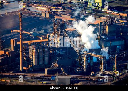 TKSE Hamborn haut fourneau à Bruckhausen, 07.02.2020, vue aérienne, Allemagne, Rhénanie-du-Nord-Westphalie, région de la Ruhr, Duisburg Banque D'Images