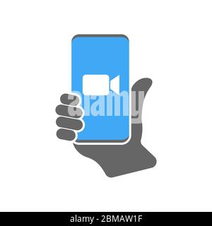 Icône bleue de la caméra : application de diffusion multimédia en direct pour le téléphone, les appels vidéo de conférence. SPE 10 Illustration de Vecteur