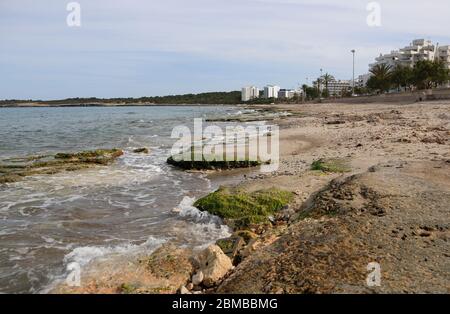 06 mai 2020, Espagne, son Servera-Sant Llorenc des Cardessar: Vue sur la plage vide de Cala Millor. Photo: Clara Margais/dpa Banque D'Images