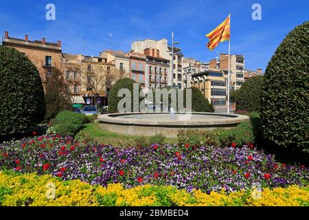 Fontaine de Plaça de Catalunya, Gérone, Catalogne, Espagne, Europe Banque D'Images