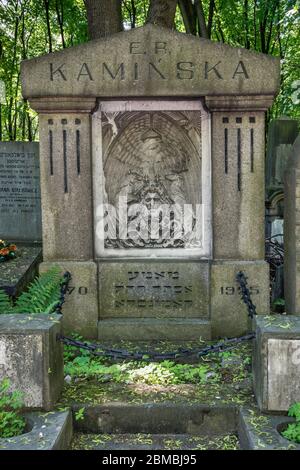 Pierre tombale au cimetière juif de Varsovie, Pologne Banque D'Images