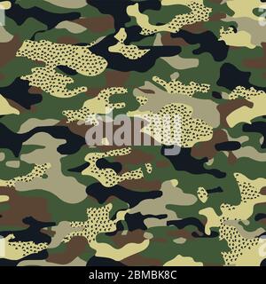 Motif moderne à pois et motif camouflage sans couture marron Banque D'Images