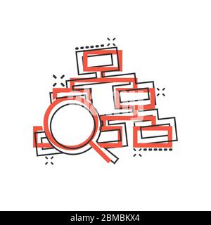 Icône de diagramme hiérarchique en style de bande dessinée. Illustration vectorielle de recherche de structure sur fond blanc isolé. Effet de destruction du flux de travail de l'organisation Illustration de Vecteur