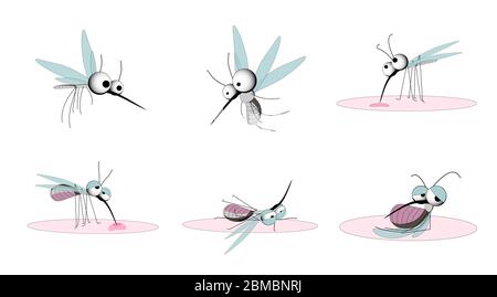 Illustration de moustique d'insecte et de ravageur pour l'huile répulsive, les pulvérisations et les patchs ADS, affiche. Les moustiques volants affluent vers une promotion isolée aérienne. Virus Illustration de Vecteur