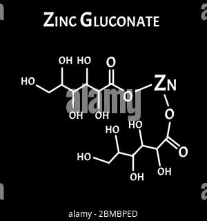 Le gluconate de zinc est une formule chimique moléculaire. Infographies du zinc. Illustration vectorielle sur un arrière-plan isolé. Illustration de Vecteur