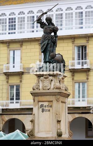 Maria Pita Monument, la Coruna City, Galice, Espagne, Europe Banque D'Images
