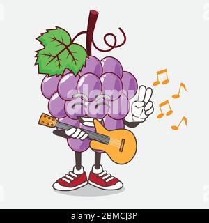 Illustration de la mascotte de dessin animé Grape fruit jouant de la musique avec la trompette Illustration de Vecteur