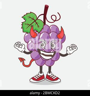 Une illustration de la mascotte de dessin animé de fruits de raisin comme diable rouge avec des cornes et la queue Illustration de Vecteur