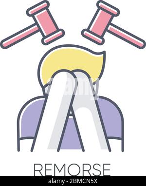 Icône de couleur RVB remords. Homme avec regret. Personne couvrir le visage dans la honte. Crise et solitude. Santé mentale. Être blâmez. Patient en détresse. Illustration de Vecteur