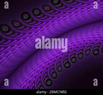 La fractale des spirales et des bulles forme un modèle complexe avec de petites galaxies tourbillonnant dans le fond. Les bulles et les trous fractaux se tortilltent et flottent Banque D'Images