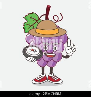 Illustration du personnage de la mascotte de dessin animé Grape fruit ayant une boussole Illustration de Vecteur