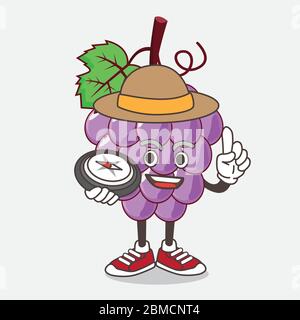 Illustration du personnage de la mascotte de dessin animé Grape fruit ayant une boussole Illustration de Vecteur