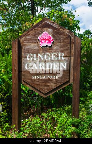 Panneau d'entrée au Ginger Garden, aux jardins botaniques de Singapour, à Singapour, République de Singapour Banque D'Images