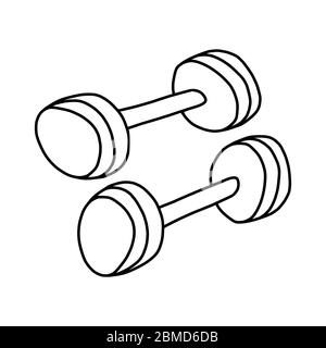 Icône de dumbbells de doodle dessinées à la main. Un élément isolé sur fond blanc. Illustration de stock vectoriel. Illustration de Vecteur