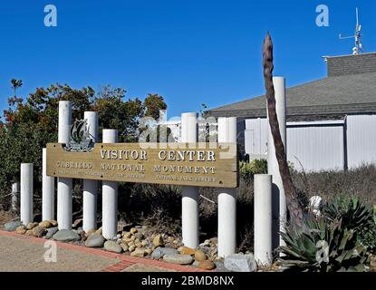 Panneau du centre d'accueil du monument national Cabrillo, San Diego, Californie, Banque D'Images