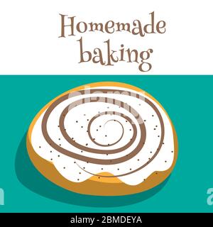 Roulé à la cannelle frais avec caramel à la crème Illustration de Vecteur