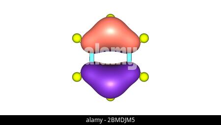 Orbitale moléculaire la plus haute occupée ou HOMO d'une molécule de benzène. Illustration 3D Banque D'Images