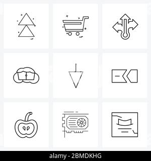 Ensemble de 9 lignes icônes signes et symboles de bas, souris, affaires, curseur, alimentaire vecteur Illustration Illustration de Vecteur