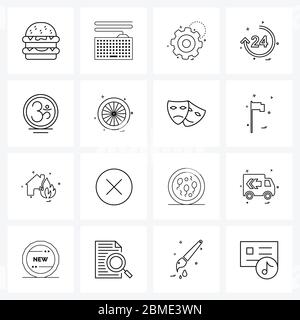 Pack de 16 icônes Universal Line pour applications Web Hindouisme, heure, engrenage, jour, illustration vectorielle Illustration de Vecteur