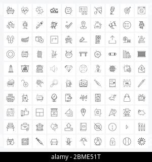 Ensemble de 100 icônes de ligne simple d'emoji, de recherche, de flèche, de graphique, d'actualiser l'illustration vectorielle Illustration de Vecteur