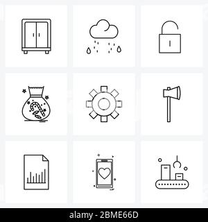 Symboles universels de 9 lignes modernes icônes de l'outil, entretien, verrouillage, engrenage, bonbons Illustration vectorielle Illustration de Vecteur