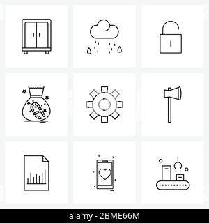 Symboles universels de 9 lignes modernes icônes de l'outil, entretien, verrouillage, engrenage, bonbons Illustration vectorielle Illustration de Vecteur