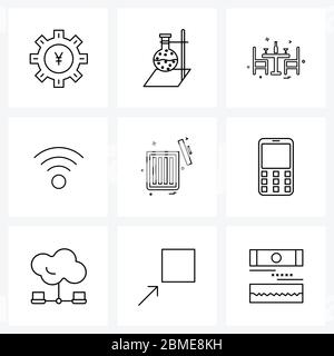 Pack de 9 icônes de ligne universelle pour applications Web téléphone, corbeille, mobilier, interface utilisateur, illustration vectorielle Internet Illustration de Vecteur