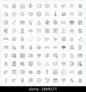 100 Universal Line Icon Pixel Perfect symboles de bordure, travail, graphique, travail, message Illustration vectorielle Illustration de Vecteur