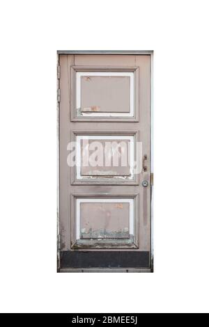 Porte en bois vintage isolée sur fond blanc Banque D'Images
