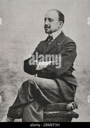 Gabriele d'Annunzio (1863-1938). Príncipe de Montenevoso y duque de Gallese. Poeta, militar y político italiano, símbolo del decadentismo y héroe de la Gran Guerra. Apodado'il Vate'. Fotograbado. La Ilustración Española y Americana,15 de febrero de 1898. Banque D'Images