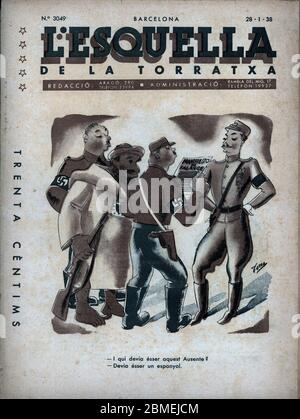 Espagne. Guerra civil (1936-1939). Portada de la revista humorística l'Esquella de la Torratxa. Editada en Barcelona, enero de 1938. Banque D'Images