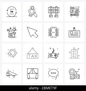 16 Universal Line Icon Pixel Perfect symboles de verre, Internet, engrenage, sites Web, web Vector Illustration Illustration de Vecteur