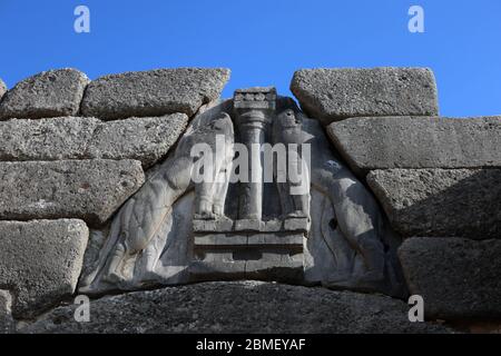 Porte du Lion, Mycènes anciens, Grèce Banque D'Images