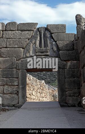 Porte du Lion, Mycènes anciens, Grèce Banque D'Images