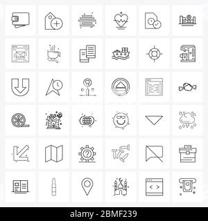 Pack de 36 icônes Universal Line pour applications Web cochez, document, menu, données, illustration du vecteur cardiaque Illustration de Vecteur