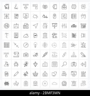 Jeu d'icônes de ligne de 81 symboles modernes de matériel, de déverrouillage, de clavier, de sécurité, de vecteur caché Illustration Illustration de Vecteur