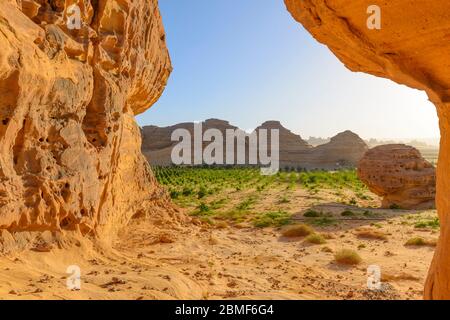 Formations rocheuses dans la vallée historique d'Al-Ula, Arabie Saoudite Banque D'Images