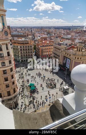 Vue sur la Plaza del Calao de position élevée, Madrid, Spain, Europe Banque D'Images