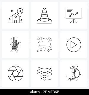 Ensemble de 9 icônes de base de la météo, du tonnerre, de la présentation, du nuage, du chariot Illustration vectorielle Illustration de Vecteur