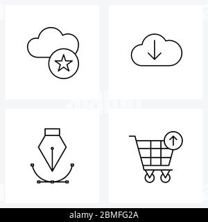 4 Universal Line Icon Pixel Perfect symboles de nuage, stylo, étoile, flèche, chariot Illustration vectorielle Illustration de Vecteur