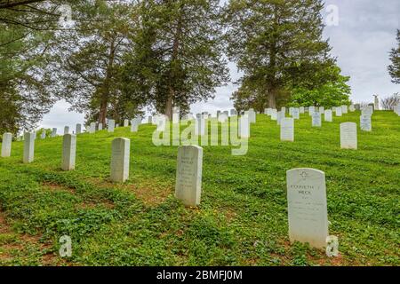 Greeneville, Tennessee, États-Unis -25 avril 2020 : parcelle de terrain de la famille Andrew Johnson dans le cimetière national qui porte son nom à Greenville, Tennessee. Banque D'Images